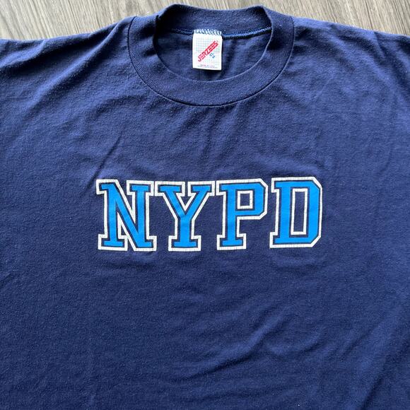 Vitage 80s 90s NYPD Shirt Single Stitch Jerzees Navy Blue XL Police New York 911 - Picture 3 of 11